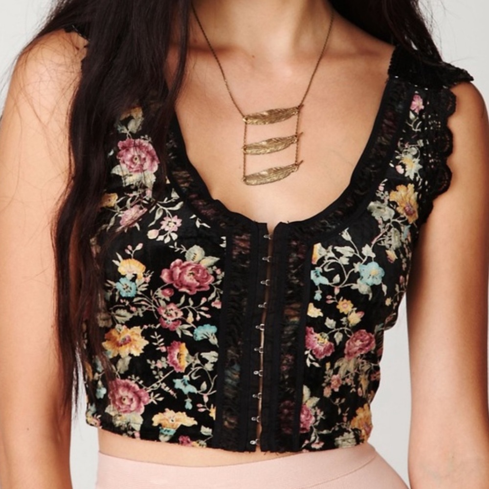 Free People cropped velvet floral bustier